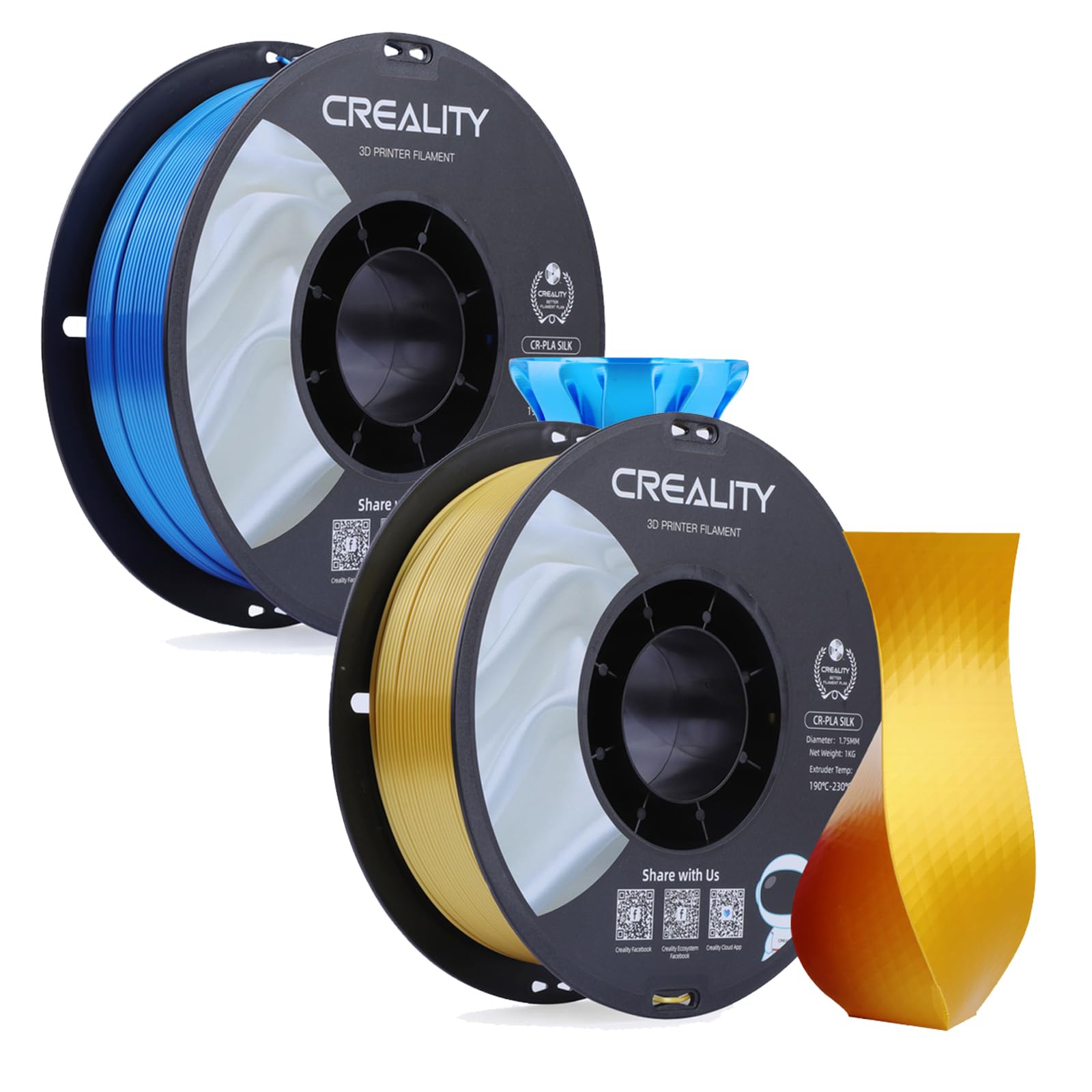 Creality PLA 3D Printer Filament, PLA Filament 1.75mm Silk Shiny PLA Filament +/-0.02mm, 3D Printing Filament 1KG/2.2lb, Gold and Blue Color Random
