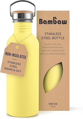 Miniatura 9 de Botella de agua de acero inoxidable Bambaw, botella deportiva negra, botella de agua no aislada, 1L de acero inoxidable, botella reutilizable, Negro