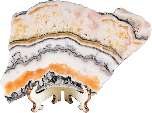 AMOYSTONE Plato de cristal curativo grande decorativo en rodajas de piedra de calcita, piezas de cuarzo con soporte, decoración para el hogar,