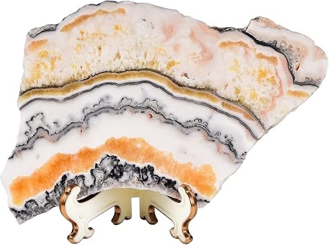 AMOYSTONE Large Healing Crystal Plate Decorative Calcite Stone Slices Quartz Pieces with Stand Office Home Decor Reiki Healing Gifts 0.4-0.6 Pound