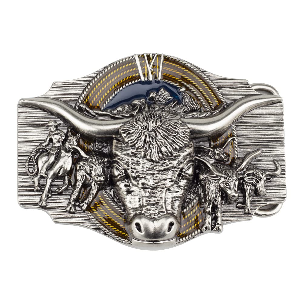 Fomissky-Sisa Men's Silver Longhorn Fomissky Silver Texas Longhorn Belt Buckle Country Western Cowboy Rodeo Belt Buckle Big Bull Punk Style, Average