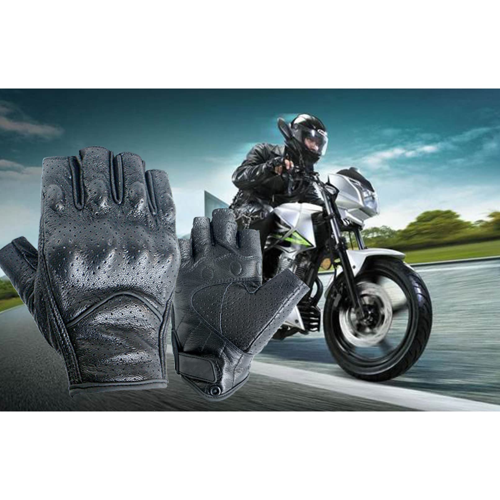 Guantes de motocicleta, guantes de medio dedo, de cuero, sin dedos, guantes de verano, guantes de moto, accesorio de bicicleta, deportes, carreras, ciclismo