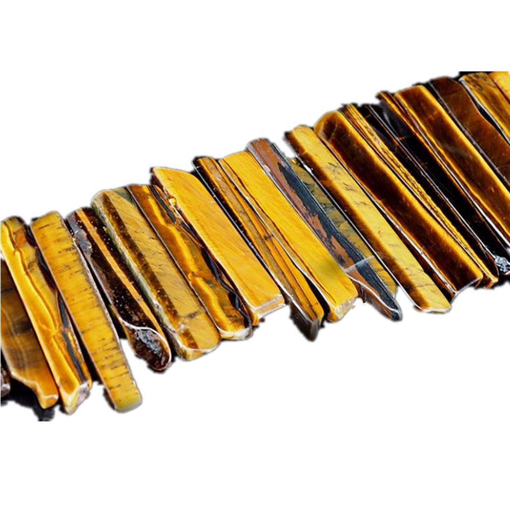 Natural Tiger Eye Crystal Points Beads Irregular Flat Strip Loose Stick Beads Gemstone for Jewelry Making Healing Crystal Polished/Raw Quartz Top