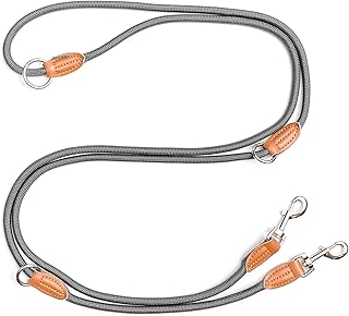 Leisegrün Hundeleine große Hunde - Führleine 3m verstellbar mit 2 Karabiner - 3 Meter lang x 1,1 cm - Nur 300 g - Modell Devon - Grau