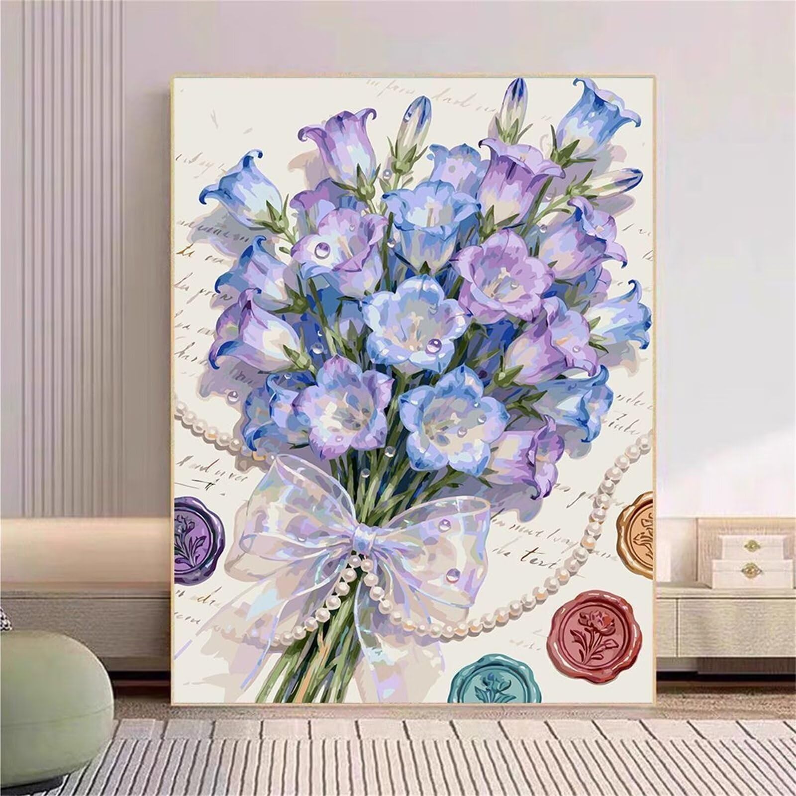 Malowanie według numerów dorośli dzieci kwiat z ramą 75x100 cm, DIY DIY dzieci i początkujący, zestaw do malowania według numerów dla dorosłych płótno z 3 pędzlami i akrylem, prezent urodzinowy