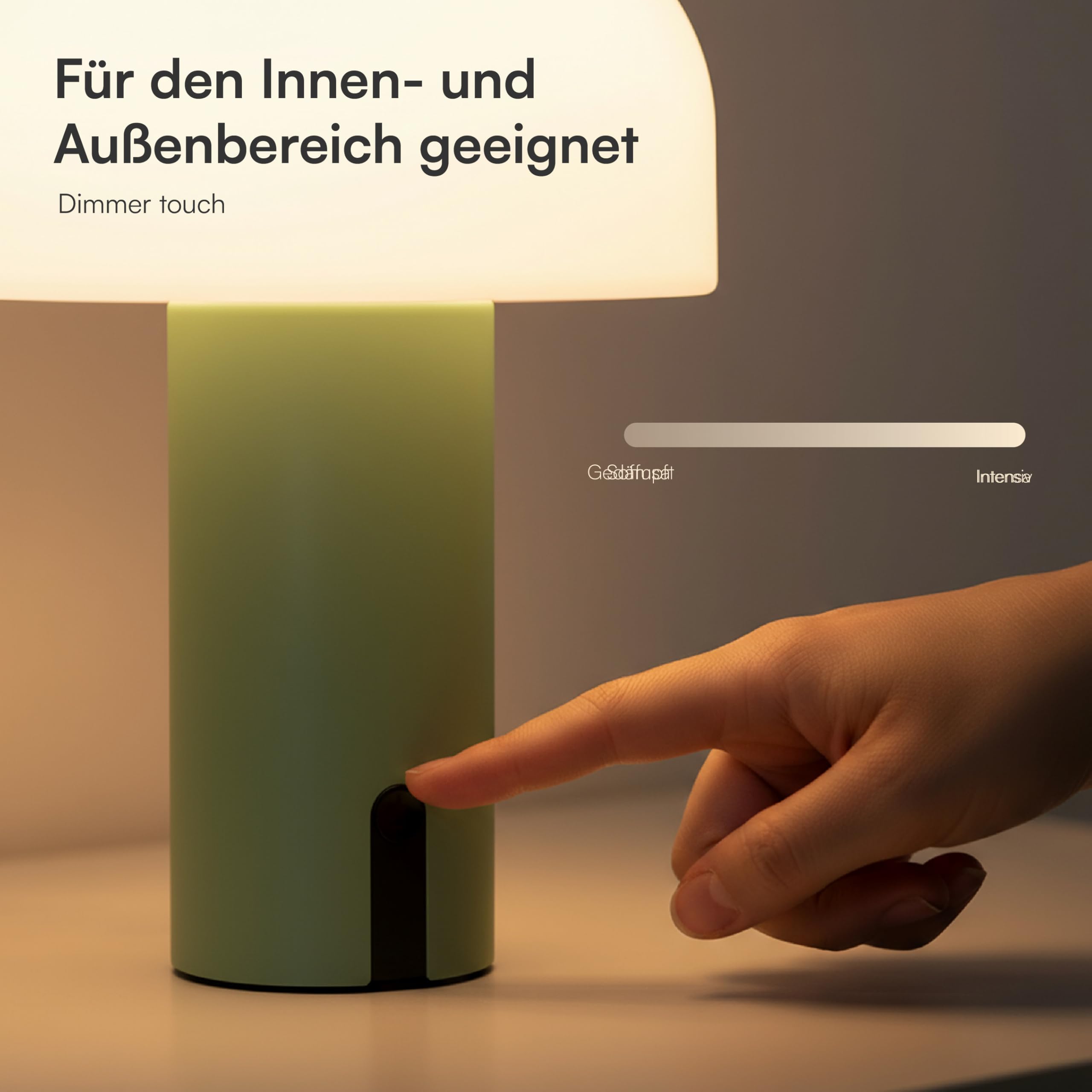 Baroni Home Set 2 Lampade LED Senza Fili – Design a Fungo, Dimmer Touch, Ricaricabile USB-C, Luce Calda 3000K, Impermeabile per Interni ed Esterni, Metallo Verniciato, Altezza 22 cm Verde, 2 Pezzi