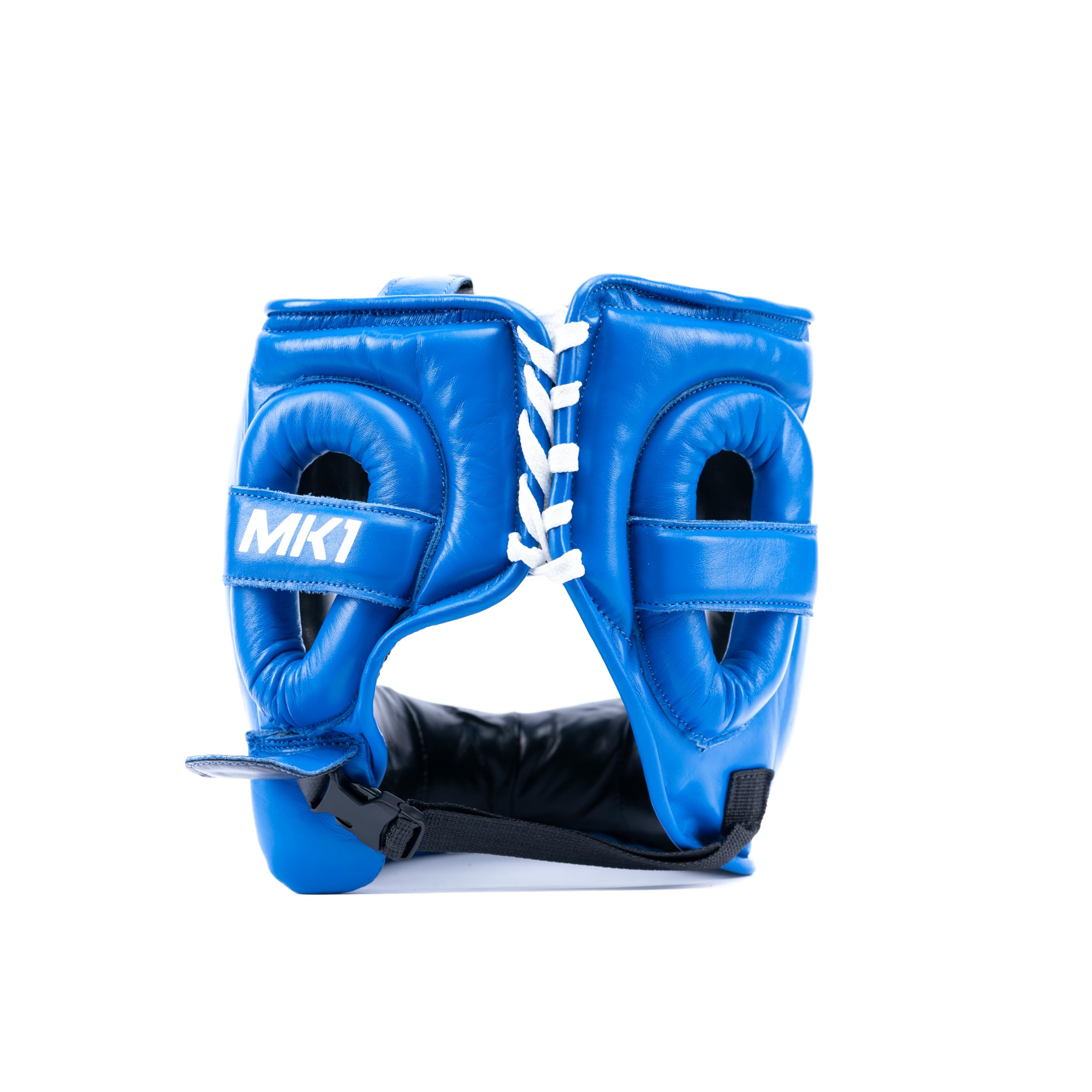 MK1 Select Closed Face Boxing Headgear | Premium Leather Sparring Head Guard w/Nose Bar | Lightweight Full Face Protection | Comfortable Adjustable Fit | Men & Women (Blue, Large)