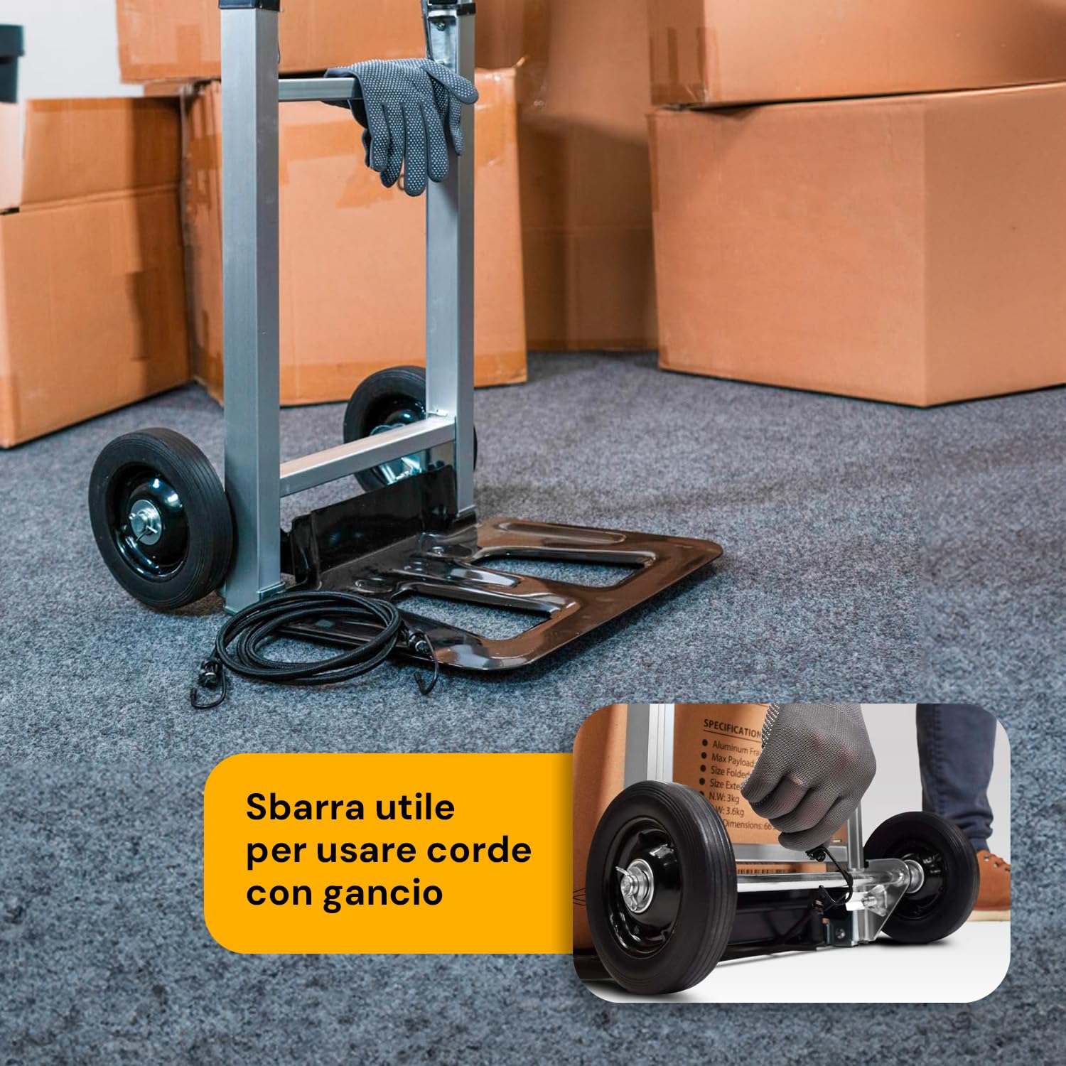 Avilia Carrello Portacarichi Pieghevole - Portapacchi a 2 Ruote con Struttura in Alluminio e Manico Telescopico, Ideale per Pacchi e Bagagli, 385x245mm, Portata 90kg
