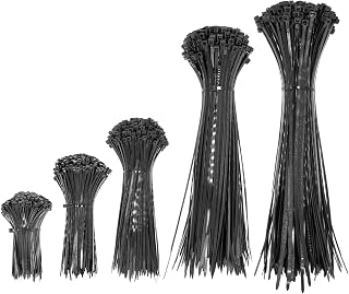 Waltool 1000Pcs Black Zip Ties Assorted Sizes 4" 6" 8" 10” 12" Heavy Duty Self-Locking Nylon Cable Ties Cord Management Ties, Multi-Purpose Plastic Wire Ties for Indoor and Outdoor Office, Garden Home