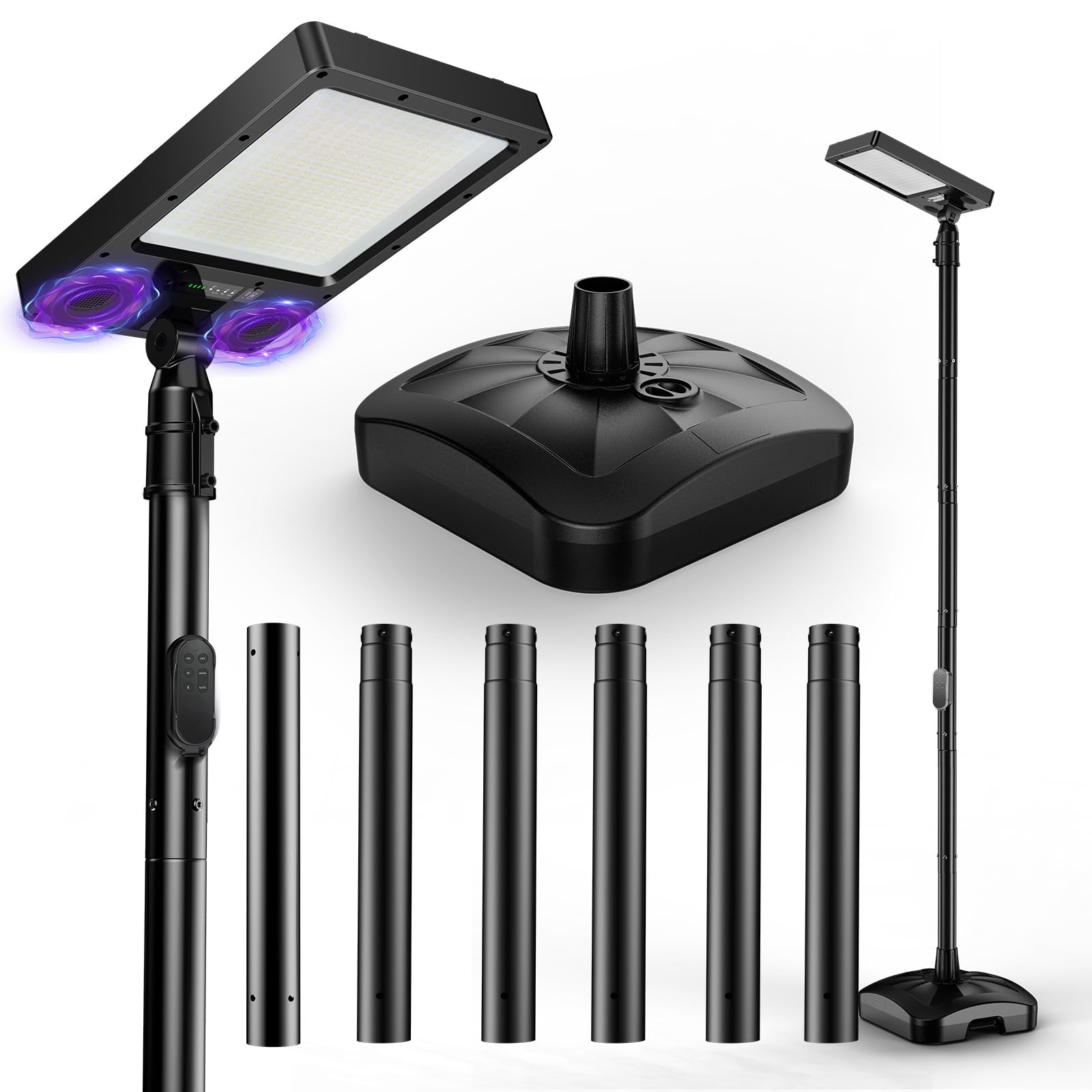 Photo 1 of 102" Solar Outdoor Street Lights with Speaker, Pole & Remote, Portable IP65 Waterproof LED Solar Flood Motion Post Light, Dusk to Dawn Solar Floor Lamp for House, Yard, Garden, Patio, Garage, Driveway