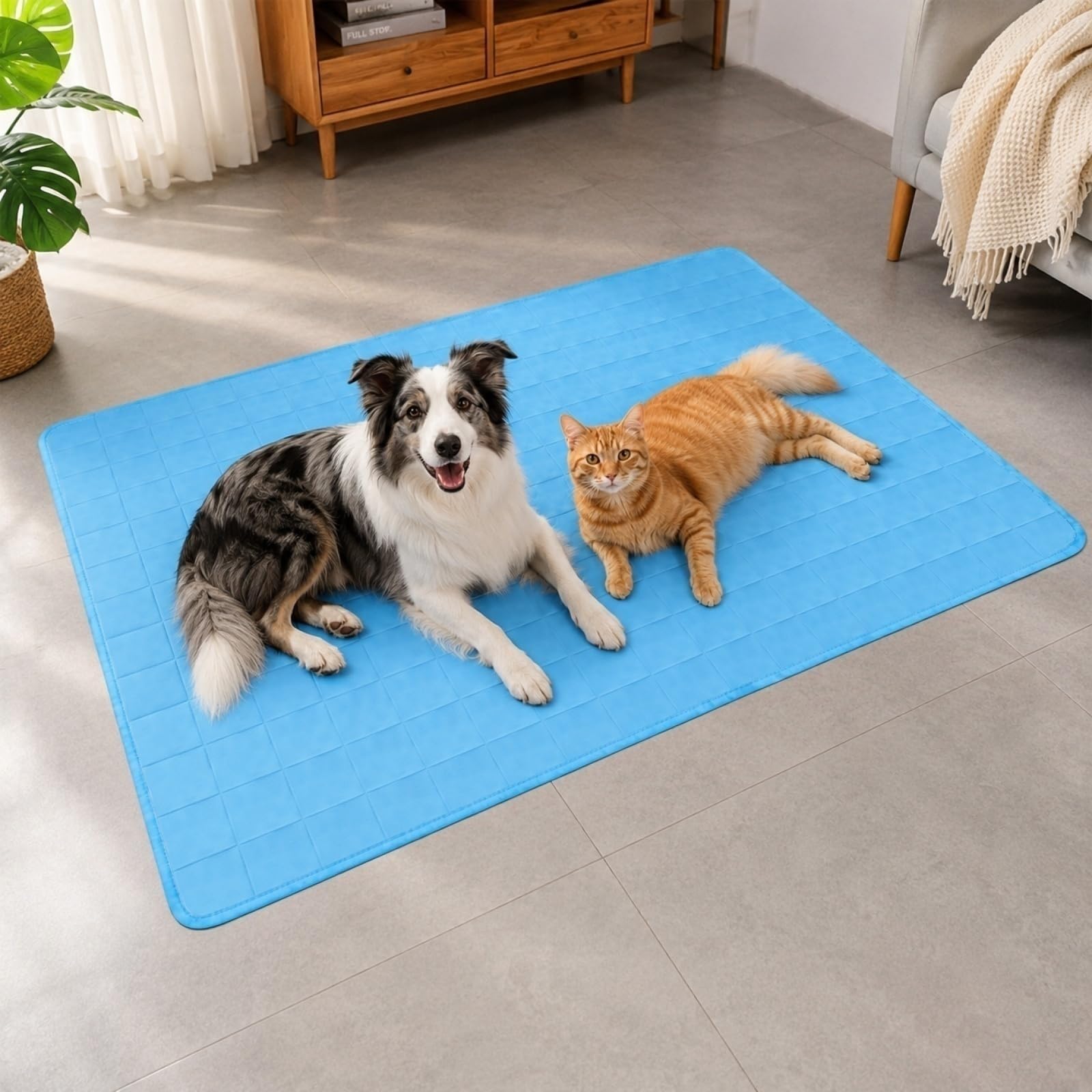 Kühlmatte Hund Katze Selbstkühlend, Kühldecke Hunde Katzen, Kühlendes Hundebett Katzenbett, Kühlmatte Ohne Gel Hund Katze Kühlbett, Dog Cat Cooling Mat Bed Kühlung Outdoor Sommer (Blau,70x50cm)