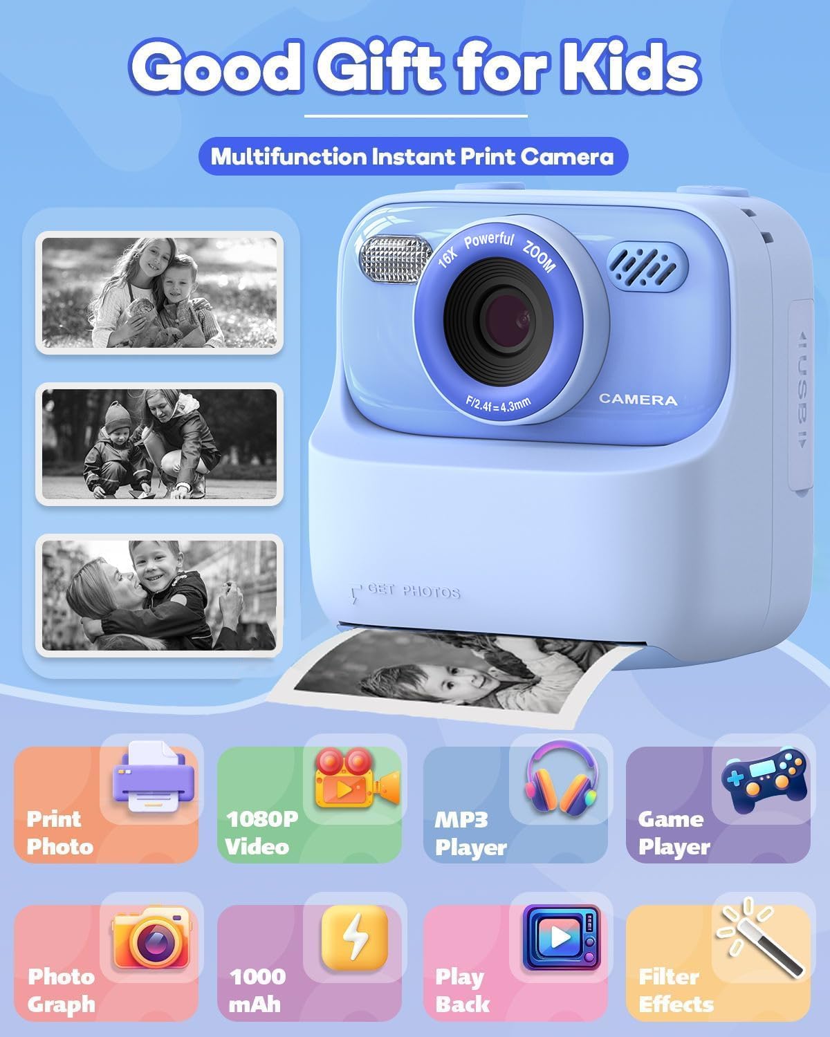 المتكامل - كاميرا طباعة فورية للاطفال، مناسبة لعيد ميلاد للبنا... - view 2