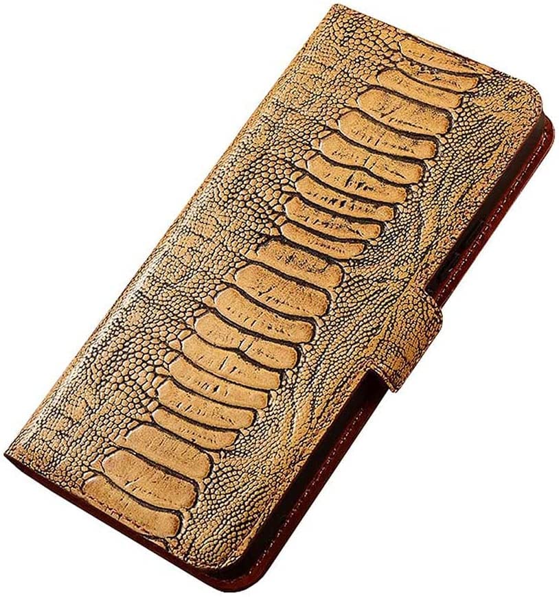 Étui folio en cuir motif autruche café pour iPhone 12 Mini