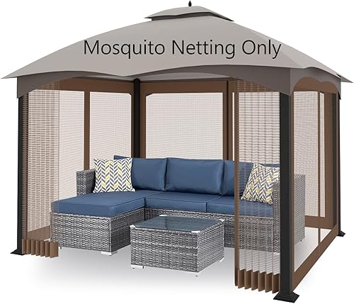 Tanxianzhe Mosquitera de repuesto para kiosco de 10 x 10 pies, 4 paneles con cremallera (marrón)