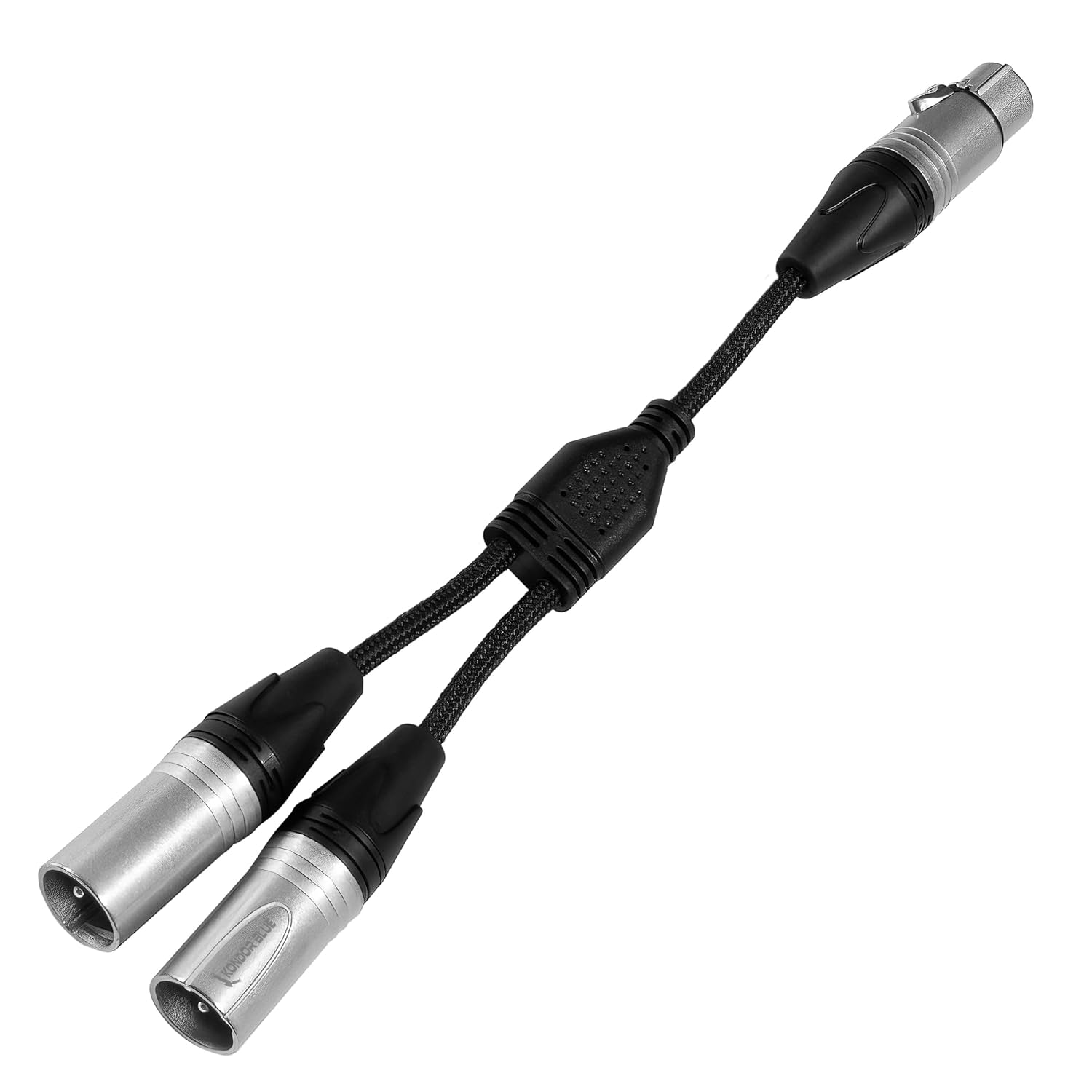 KONDOR BLUE | Dual Mini XLR Male to 3.5mm Stereo TRS Right Angle Compatible with BMPCC 6K Pro, Canon C70, Rode | Splitter for Audio Independent Recording, 16" with Reinforced connectors | Black