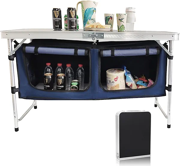 Camp Field Camping Folding Aluminum Table with Adjustable Legs for Outdoor Travel Beach, Backyards, BBQ, Party and Picnic Foldable Table