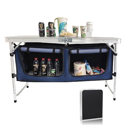 Camp Field Camping Folding Aluminum Table with Adjustable Legs for Outdoor Travel Beach, Backyards, BBQ, Party and Picnic Foldable Table