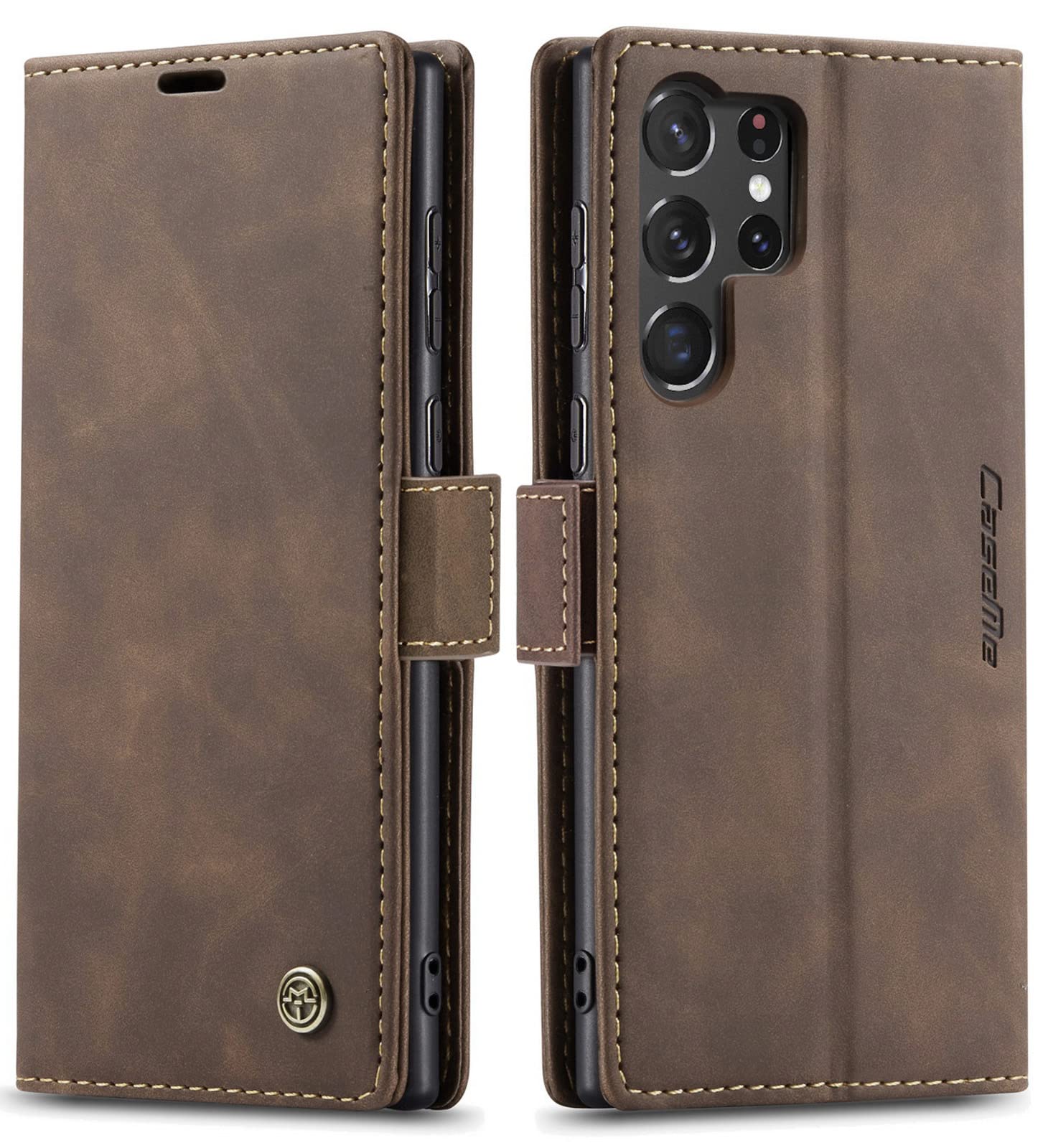 SINIANL Samsung Galaxy S23 Ultra Case, Galaxy S23 Ultra Leather Case, Vintage Wallet Case Book Folding Flip Case with Kickstand Card Holders Slots Protective Cover for Galaxy S23 Ultra Coffee