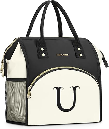 Miniatura 63 de Lonchera personalizada para mujer, bolsa de almuerzo reutilizable con iniciales, aislada, lonchera para adultos de apertura amplia, enfriadora de