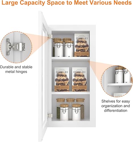 Miniatura 5 de LOVMOR Armario montado en la pared, botiquín, almacenamiento sobre el inodoro con puerta de cierre suave y estante ajustable para baños, cocinas,