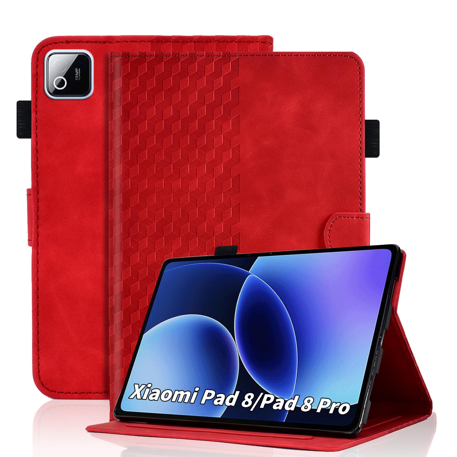 Hülle für Xiaomi pad 8 2025/Xiaomi Pad 7/7 Pro Tablet 11.2 Zoll Schutzhülle Premium Ledertasche Folio Smart Case mit Auto Schlaf/Aufwach Stifthalter Kartensteckplatz für Xiaomi pad 8/7, Rot
