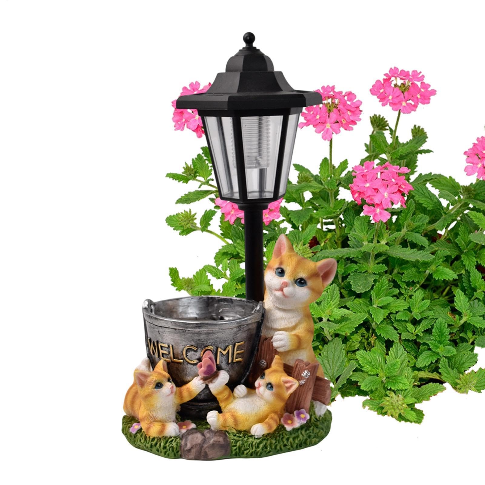 Statua solare di gatto con luce e decorazione per vasi