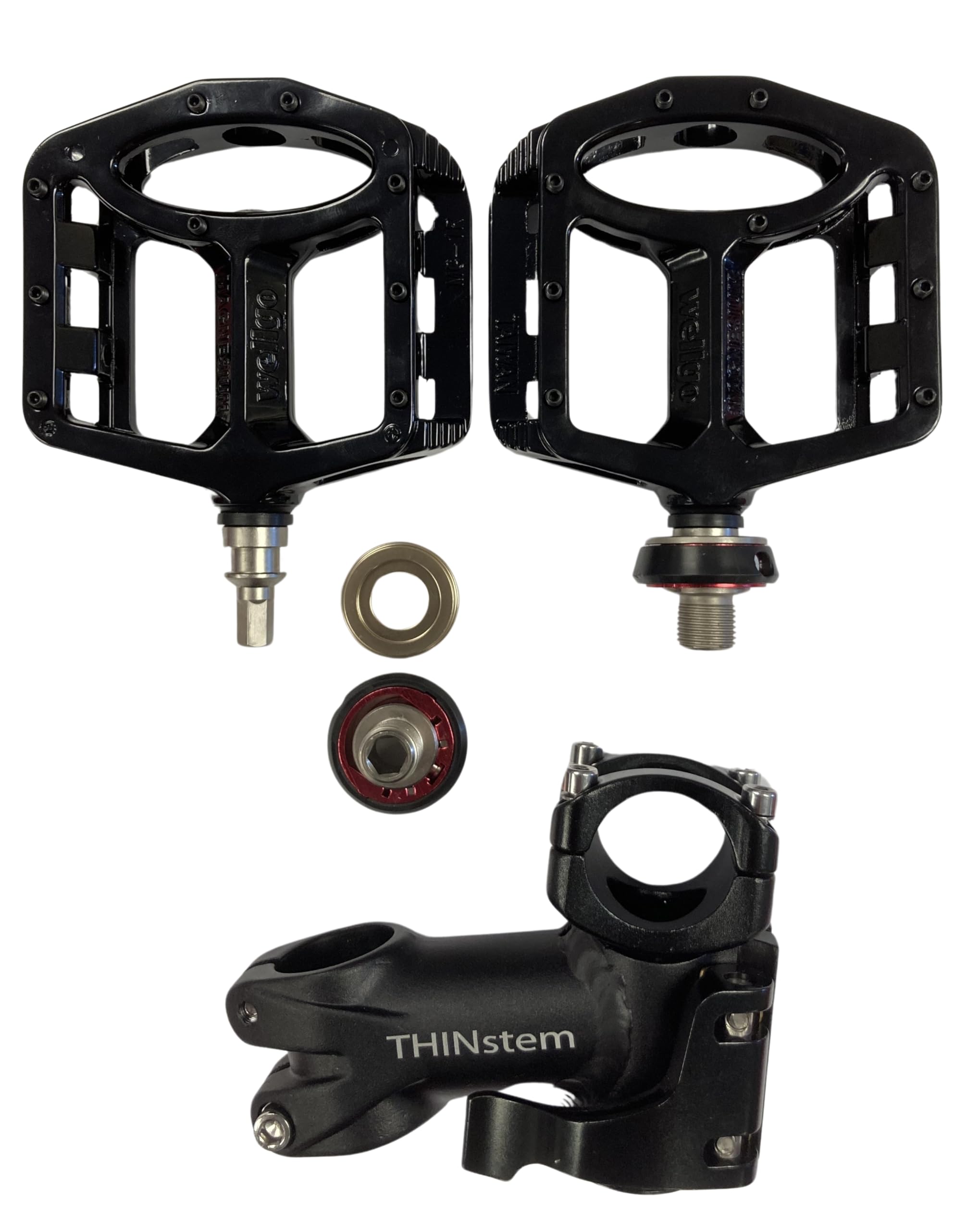 MTB Pedals & 1.25” Bicycle Stem - Mountain Bike Stem & Wellgo Removable Mountain Bike Pedals with Latches - Easy to Install & Detach Bike Accessories - Space Saving Flatten Your Bike Kit by Flatbike