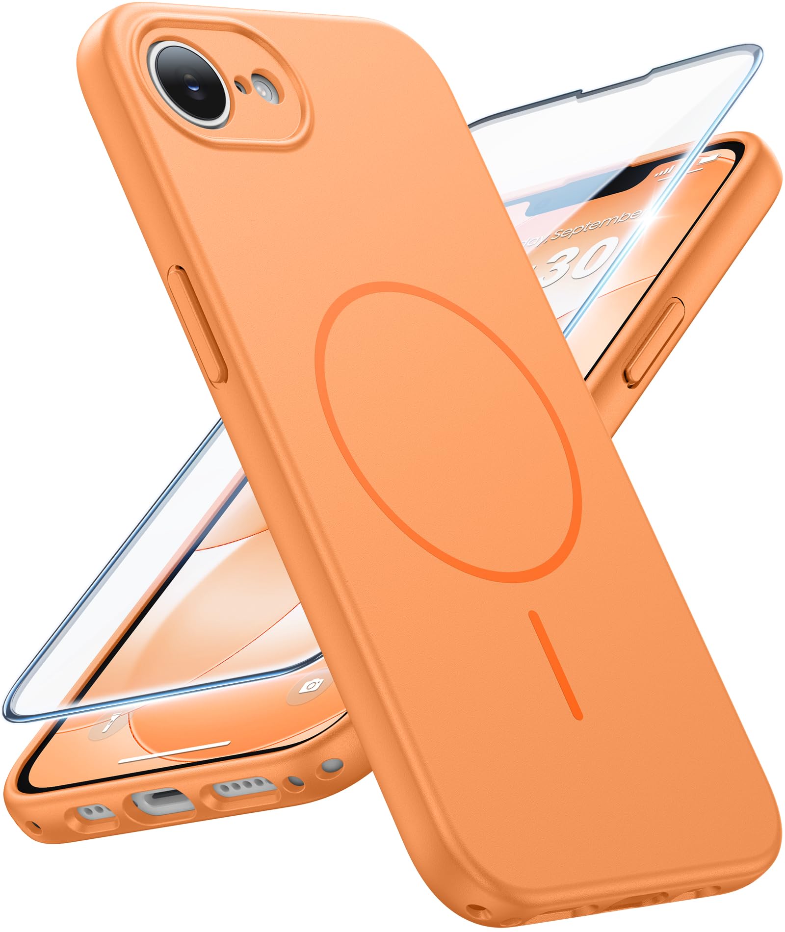 FNTCASE for iPhone 17E/16E Case Matte Orange: Compatible with MagSafe | With Screen Protector, Translucent Magnetic Full Camera Protection, 14FT Military Grade Drop Tested, Matte Shockproof Cover