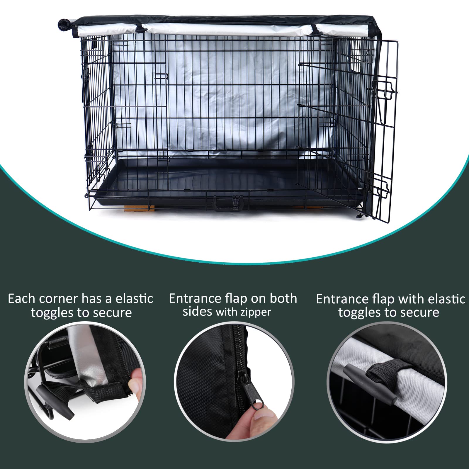 Durable Dog Crate Cover-Double Door, Pet Kennel Cover Waterproof Anti-UV Dog Cage Cover Fit for 24-48 inches Crate -Black - Image 4