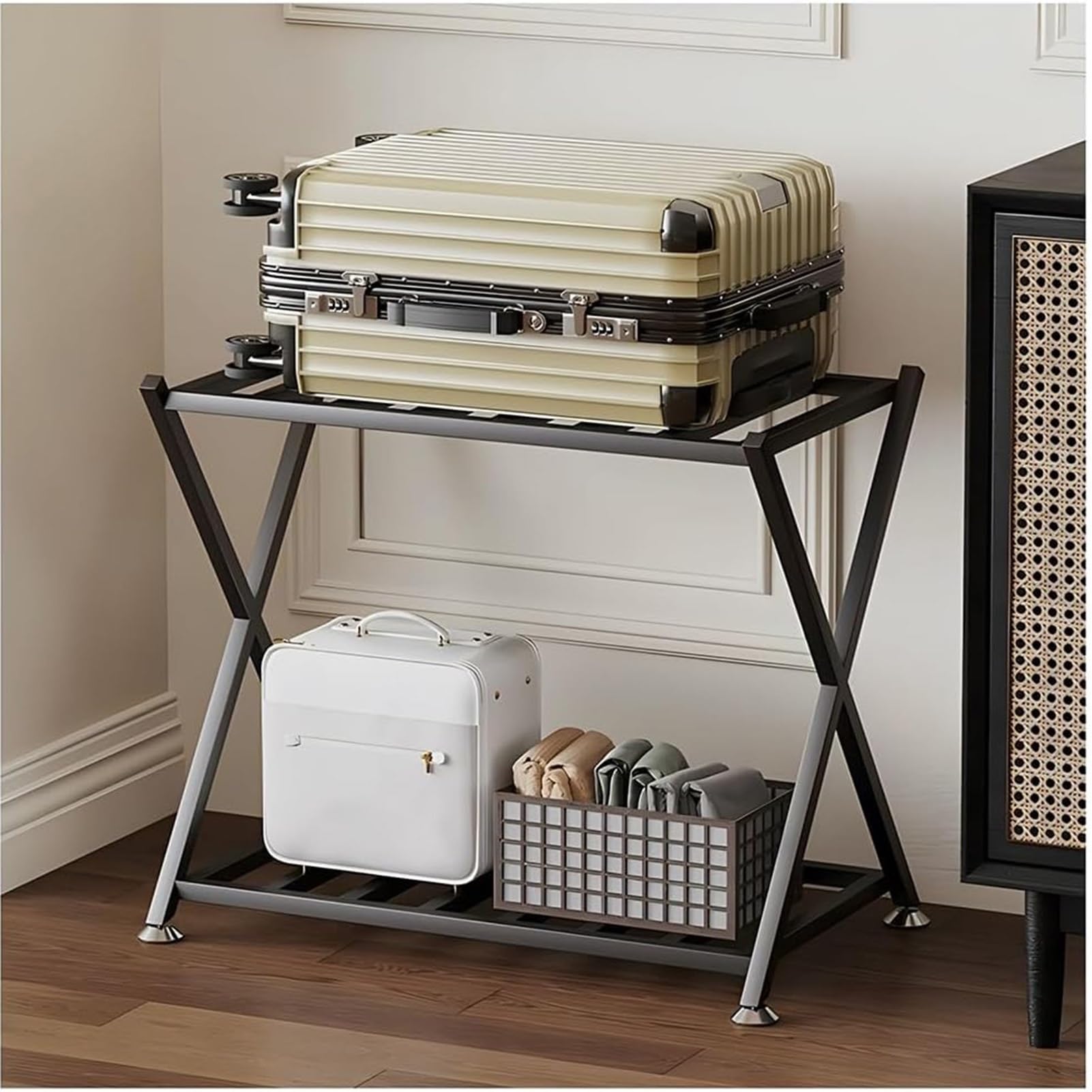 Portaequipajes plegable con estante de cincha resistente para hotel, habitación de invitados y almacenamiento de bolsas de viaje