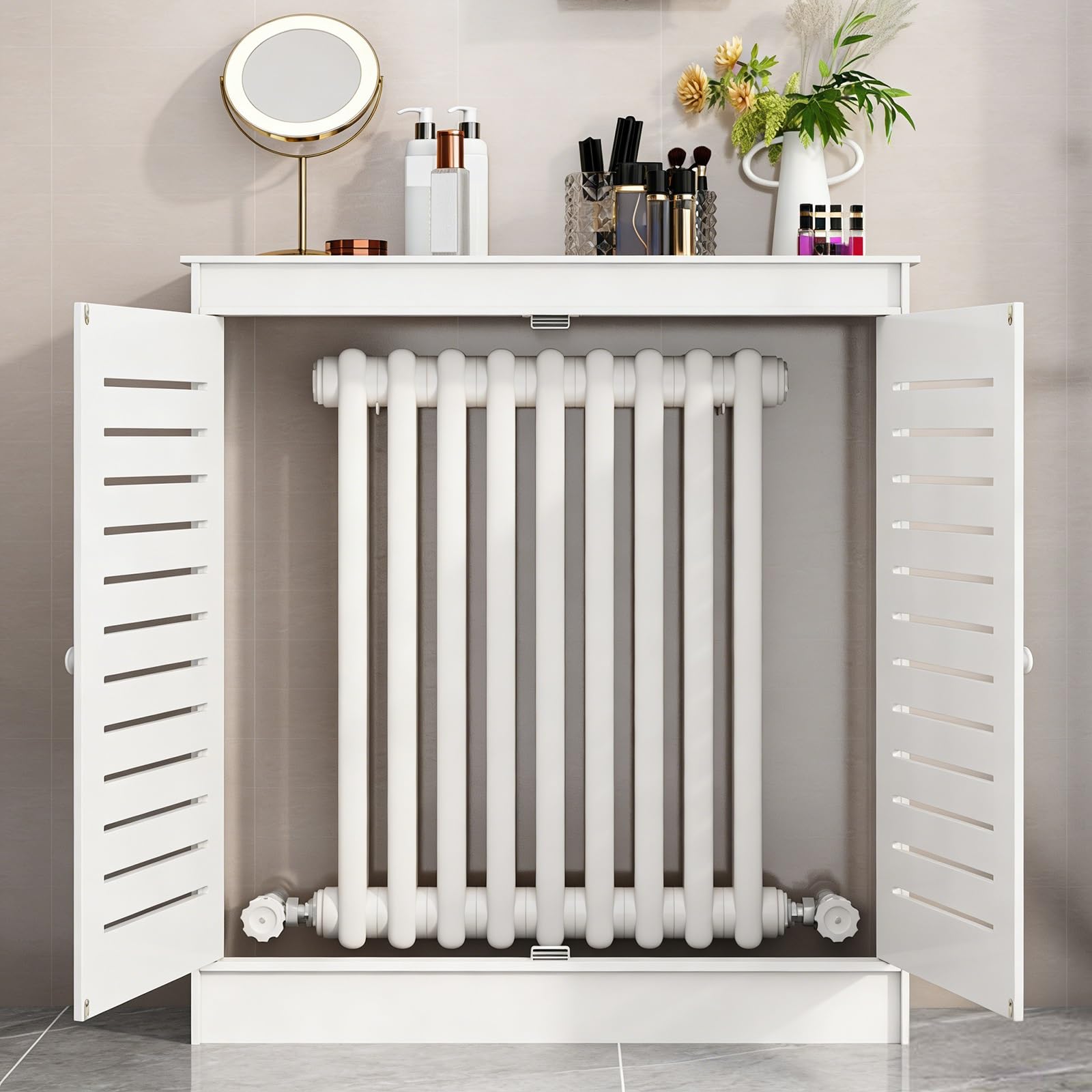 Cubre Radiadores Blancos con 2 Puertas Cubre Radiador Pequeño Cubreradiadores Modernos para el Cuarto de Baño, la Sala de Estar, Armario Decorativo para Calefacción(100x20x80cm)
