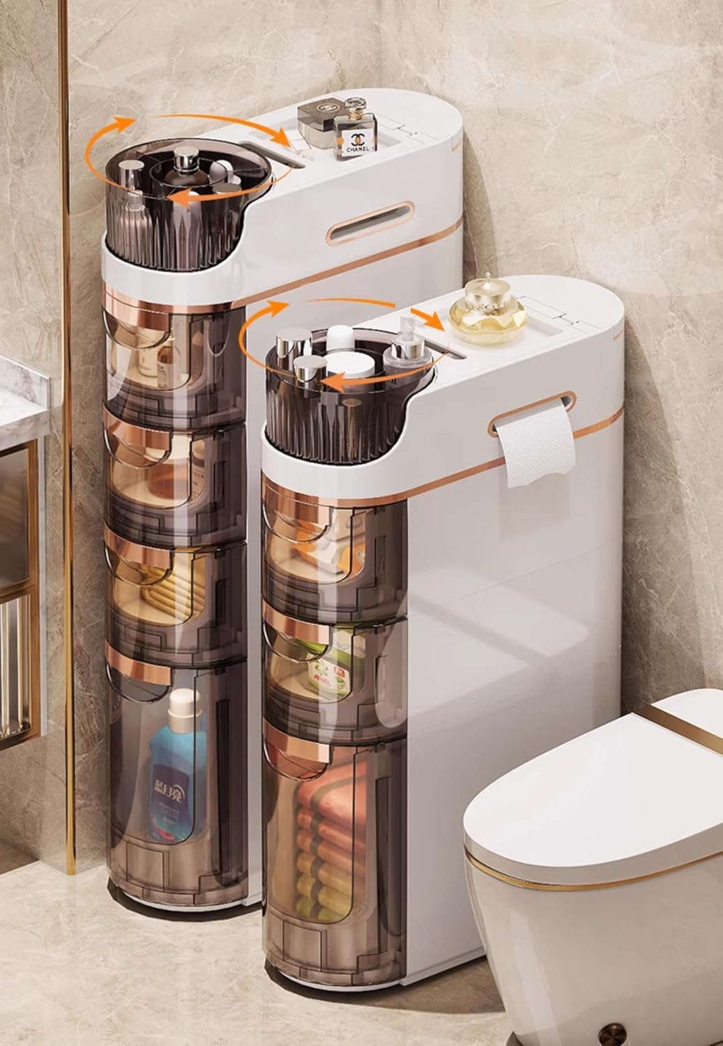 Slim Bathroom Storage Cabinet ?3-Tiers No-Assembly?17cm Narrow Bathroom Floor Cabinet with Wheels Toilet Paper Holder, Multifunctional Storage, Waterproof, Perfect For Small Spaces and Gaps White 1PCS