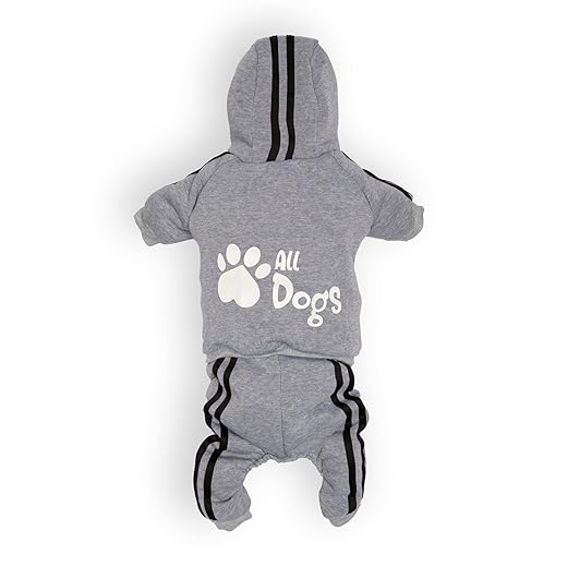 All Dogs - Chándal para Perros - Sudadera con Capucha y Pantalón de Chándal, 4 Patas - Chándal de Perro con Tejido de Algodón Suave y Cálido (X-Small, Gris)