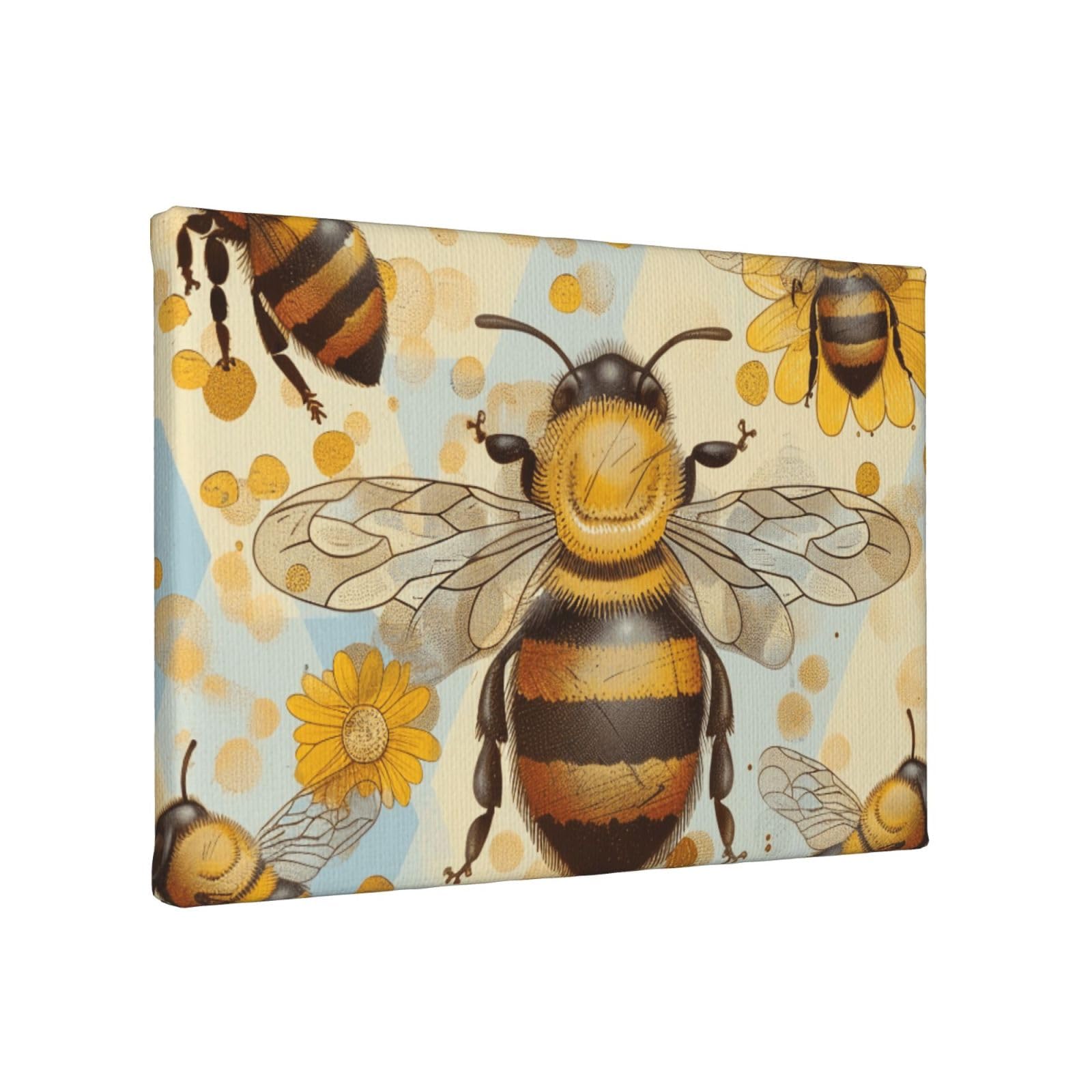 YKLJG Honey Bee Printed Wall Art Canvas Painting 30x20 CM Wooden Framed Picture Painting Artwork Prints for Bedroom Kitchen Home Office Decor