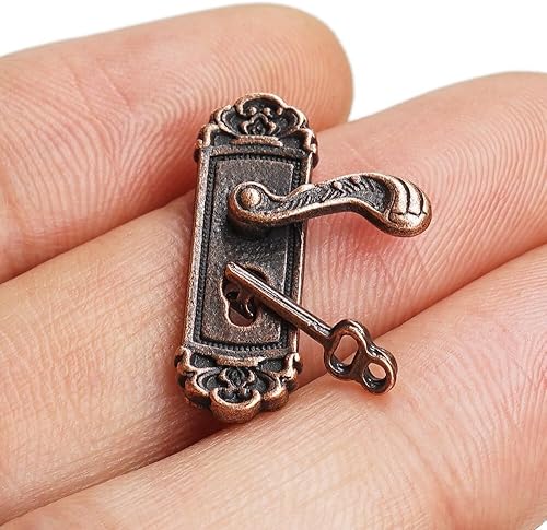 Miniatura 3 de Odoria Manija de puerta derecha en miniatura 112, accesorios de decoración de casa de muñecas, bronce