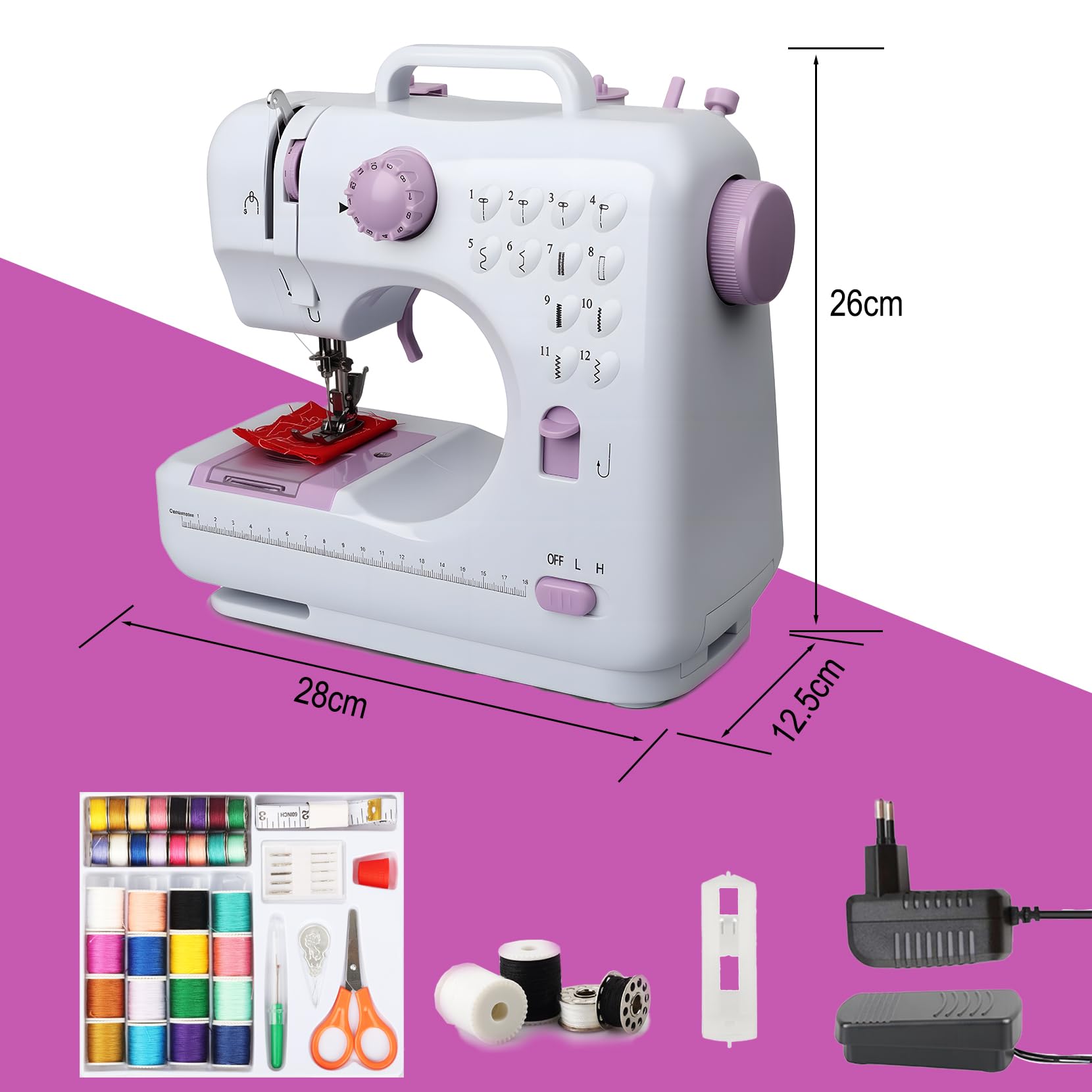 BRICH Mini Nähmaschine – Leichte Nähmaschinen für Kinder mit 12 Stichen, Energiesparmodus und Tragegriff | Perfekt für Reisen, Kissenbezüge & Geschenke für Haushaltsgebrauch