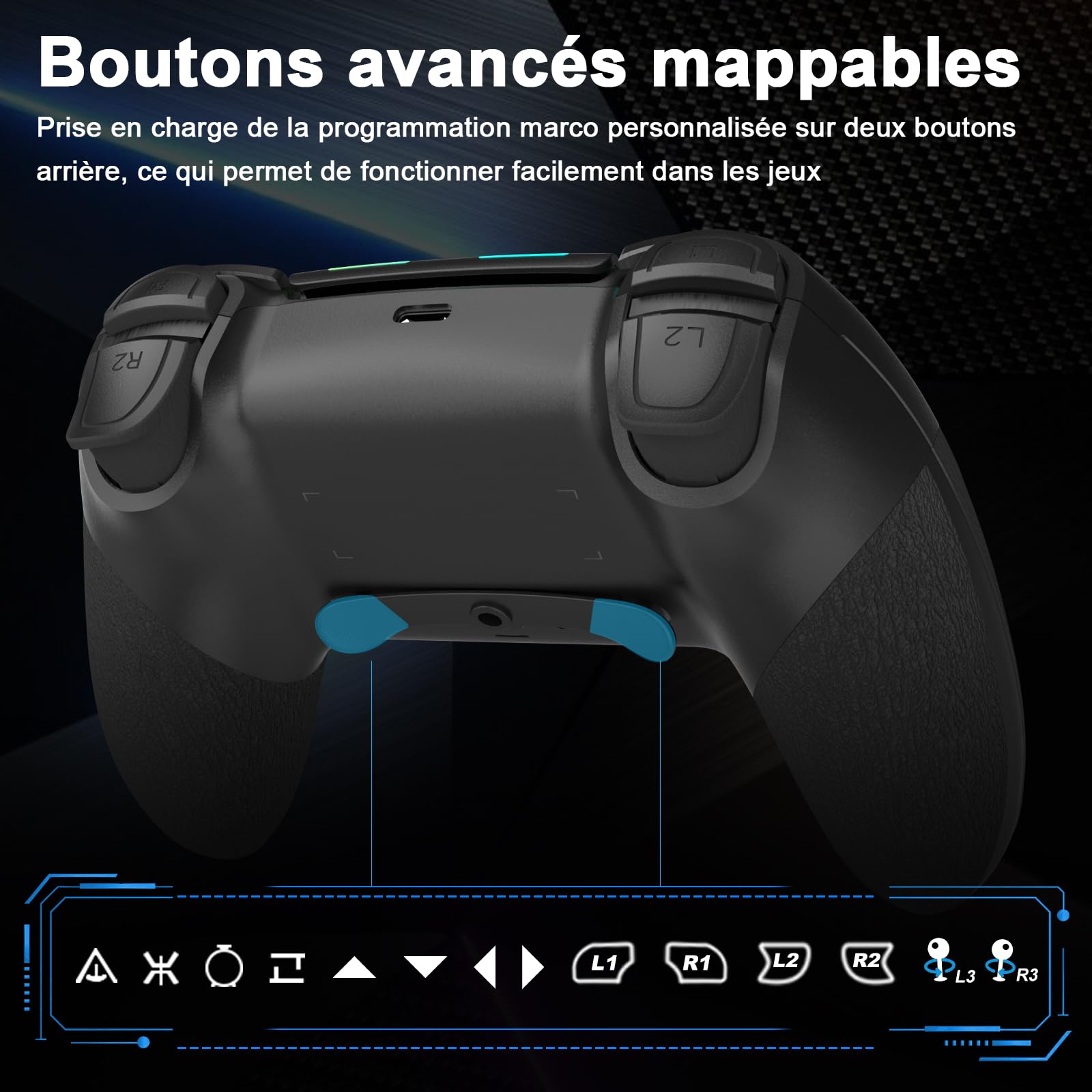 Shiptree Manette pour PS-4, Manette Sans Fil Controller Compatible avec P4/P4 Pro/Slim, Gamepad P4 avec Turbo/Gyroscope à 6 Axes/Boutons Programmables/Double Vibration/Pavé Tactile - Noir
