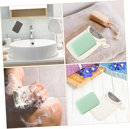 Miniatura 6 de KALLORY Bolsa organizadora de jabón de lino negro, 4 unidades, bolsa organizadora de esponja de limpieza, ahorradores de jabón para barra de jabón,