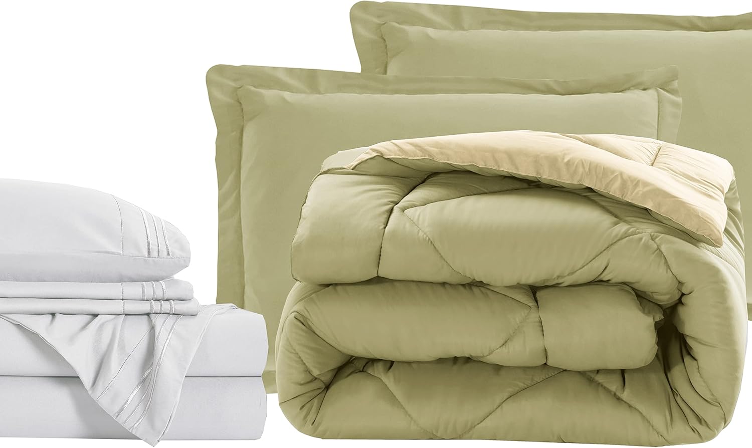 Elegant Comfort 7-Piece Bed-in-a-Bag Comforter & Sheet Set - Luxury 1500 Thread Count 7-Piece RV SHORT Size, Cozy Bed Sheets and Comforter Set, Wrinkle and Stain Resistant, Sage/Cream