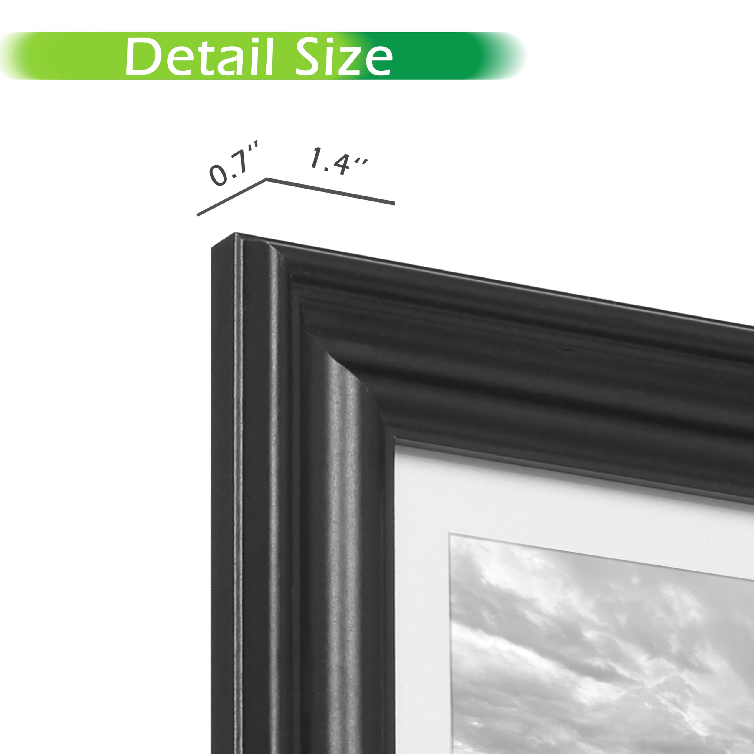 FrameWorks - 2-Pack - 5” x 7” Matted to 4" x 6" Black Wooden Picture Frames with Luxury Wide Molded Edge, Removable Mat, and Tempered Glass — Amazon image 3