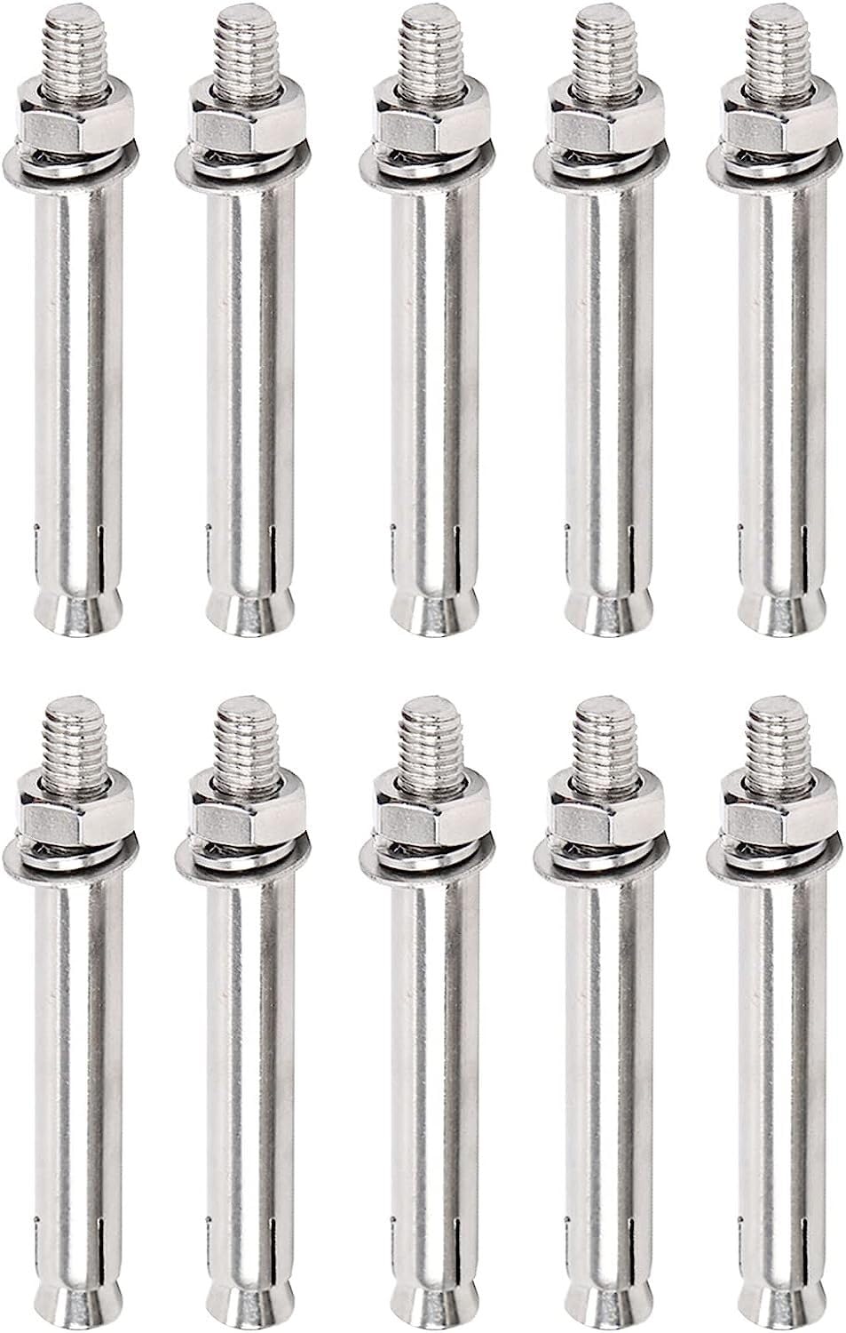 Pernos de expansión, 10 piezas M6 × 50 mm-M6 × 150 mm Perno de expansión de acero inoxidable 304 Tornillo de expansión hexagonal externo Anclaje de manga de perno, M6 × 50 mm (Color : M6x90mm) ( Color