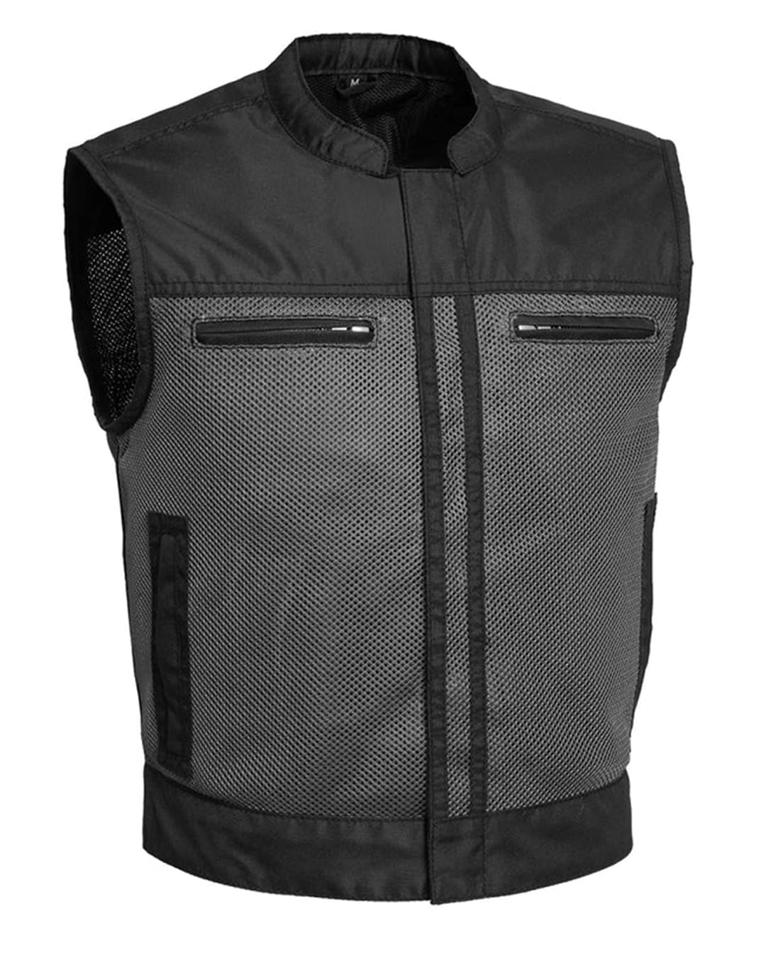 First Mfg Co Lowrider Mens Motorcycle Biker Riding Armor Club Style Black Leather, Twill, Moto Mesh, Perforated Vest
