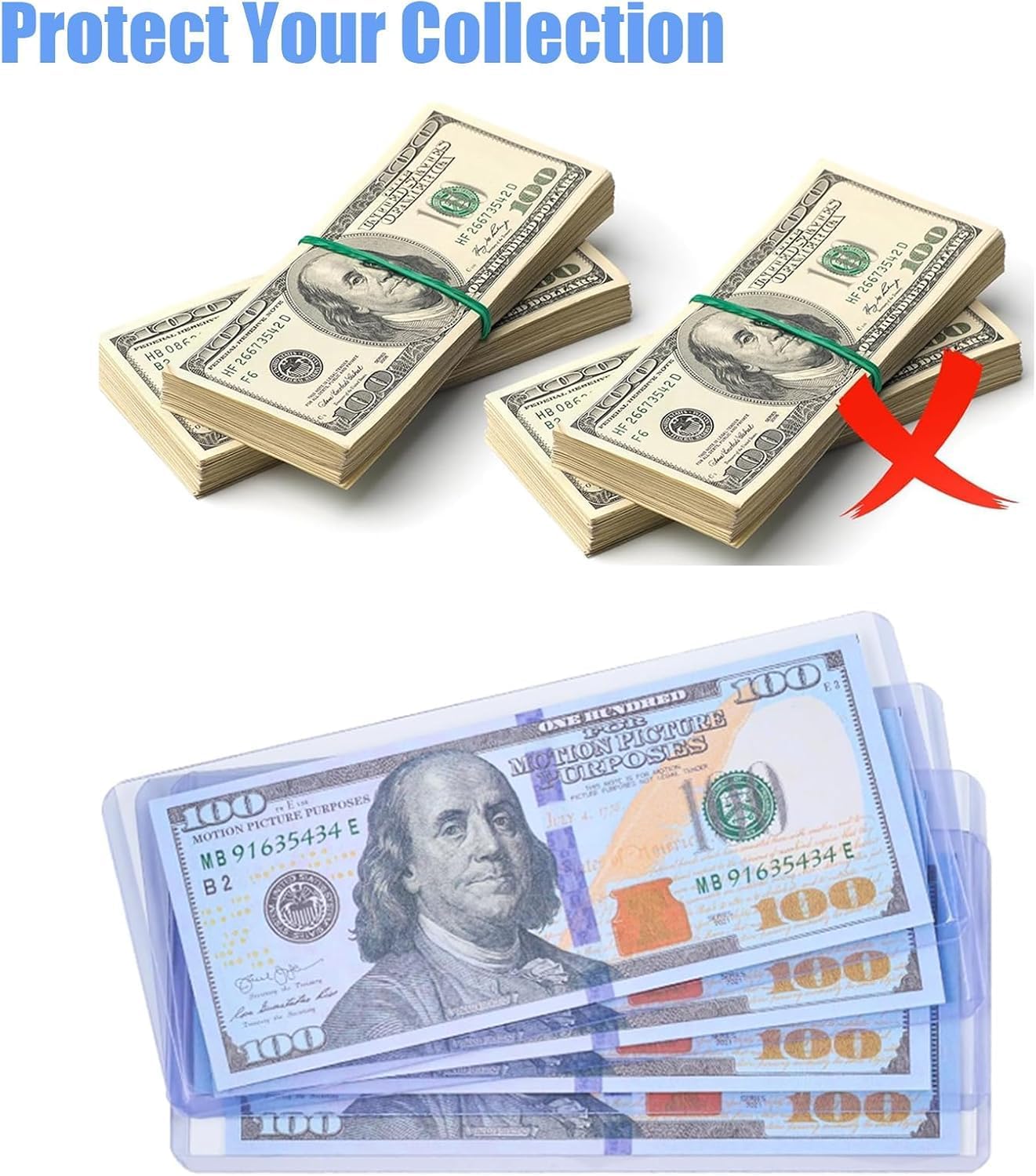 26 Pack Dollar Bill Sleeves, 6.8" x 2.9" Banknotes Top-Insert Holders, Hard Plastic Clear Money Holder, Waterproof Currency Sleeves Dollar Display Protector Organizer Case Supplies for Collectors image 4