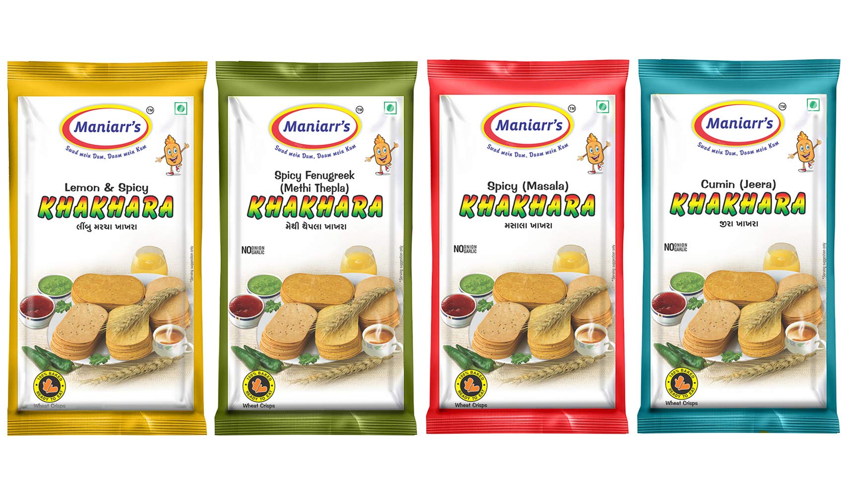Maniarr's Khakhara Snacks Desi Twist Combo Mix 720 gm (2 Packets Each of Methi Thepla(Spicy Fenugreek) 90 gm, Masala 90 gm, Cumin(Jeera) 90 gm, Lemon & Spicy 90 g)