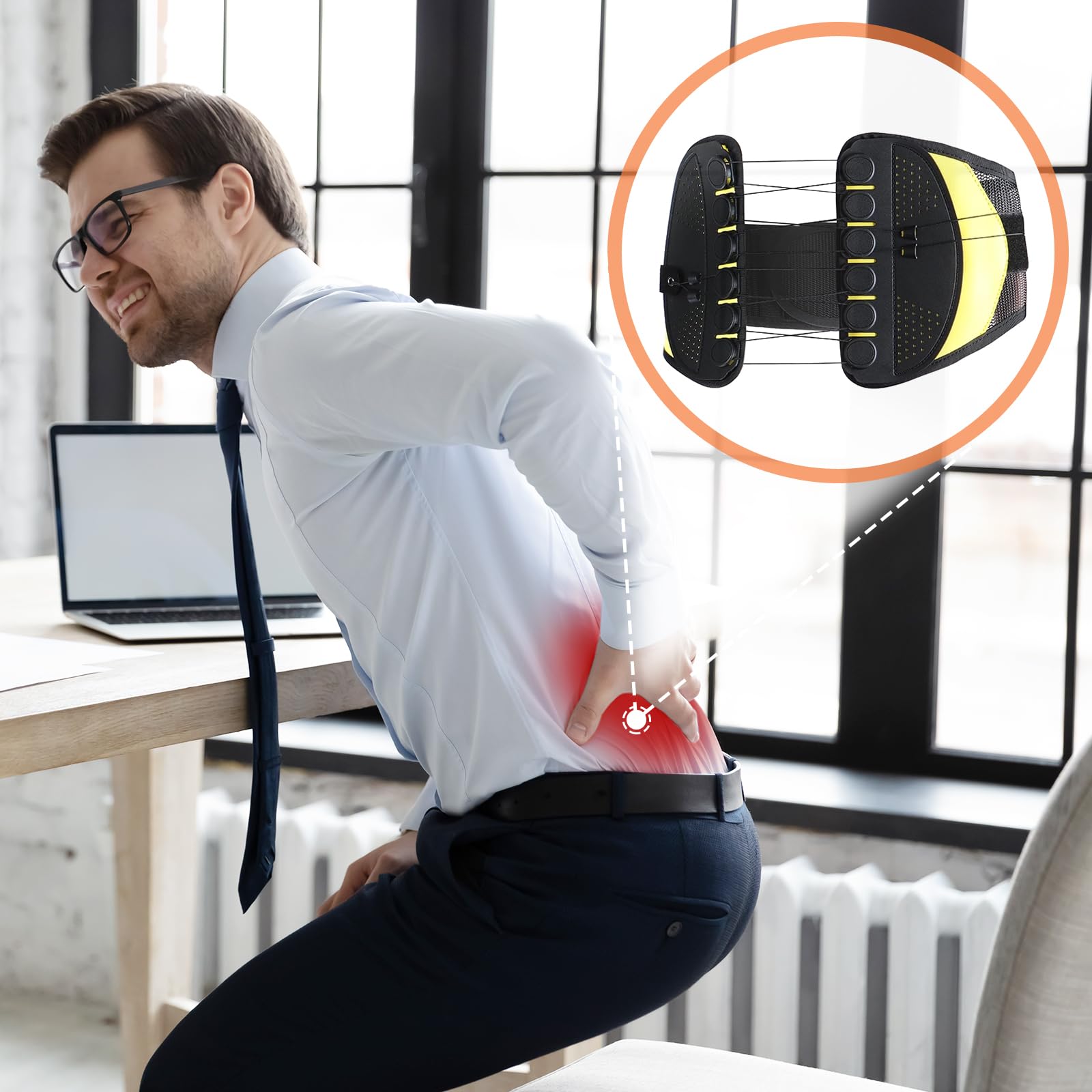 FANZTOOL Ceinture de soutien dorsal avec angle préformé à 80°, soutien lombaire respirant, ergonomique, flexible – Particulièrement adaptée pour les tours de ventre plus forts, agréable à porter