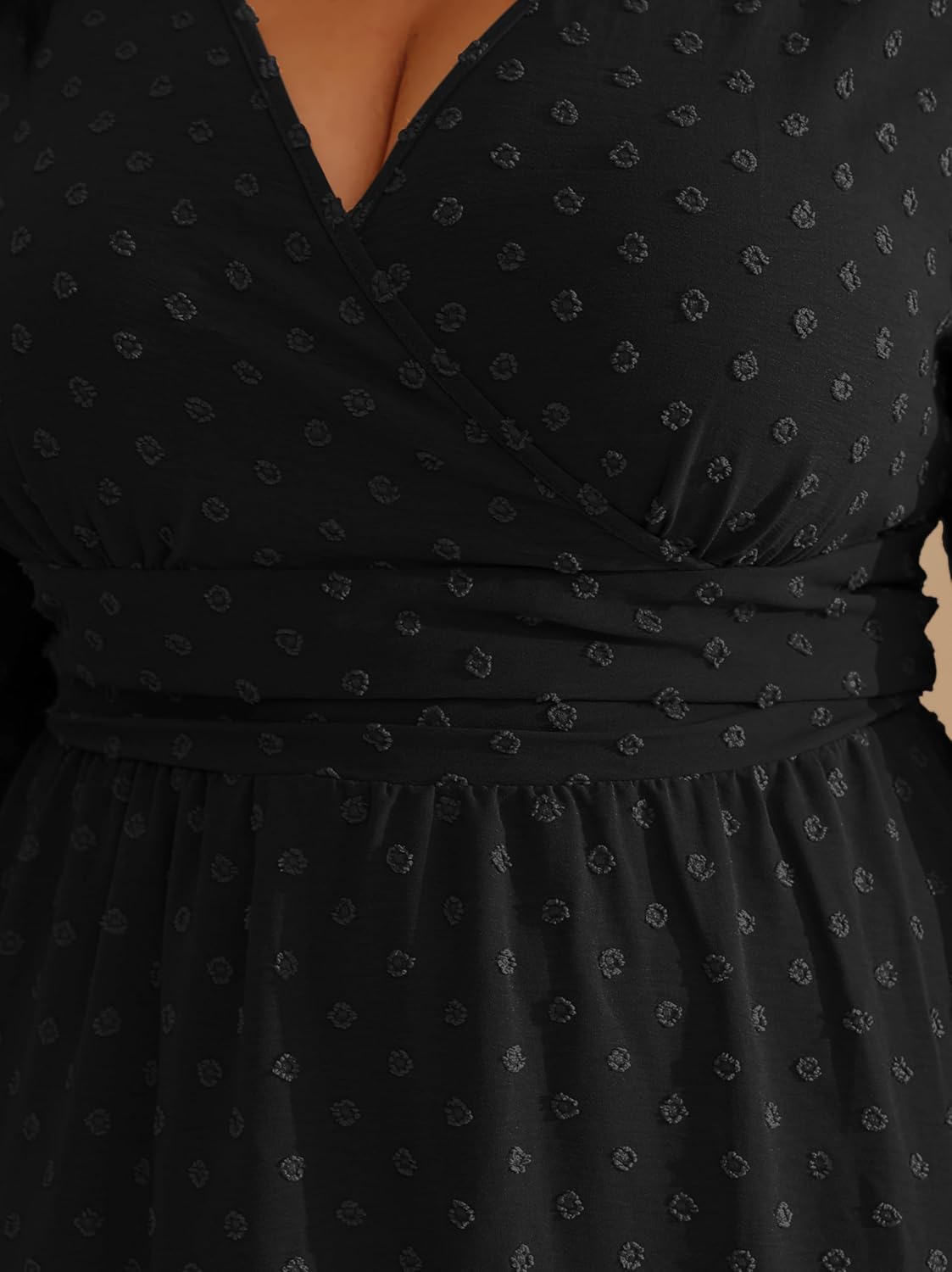 RWJ Women's Plus Size Wrap V Neck Dress Summer Short Sleeve Swiss Dot Empire Waist Casual Holiday Wedding Maxi Dresses - Image 2