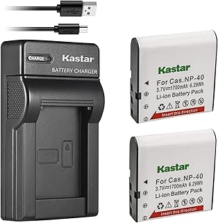 Kastar Battery (X2) & Slim USB Charger for Cas NP-40 and Exilim Z400 FC100 FC150 FC160S P505 P600 P700 Z100 Z1000 Z1050 Z1080 Z1200 Z200 Z30 Z300 Z40 Z450 Z50 Z500 Z55 Z57 PRO EX-Z600 Z700 Z750 Z850