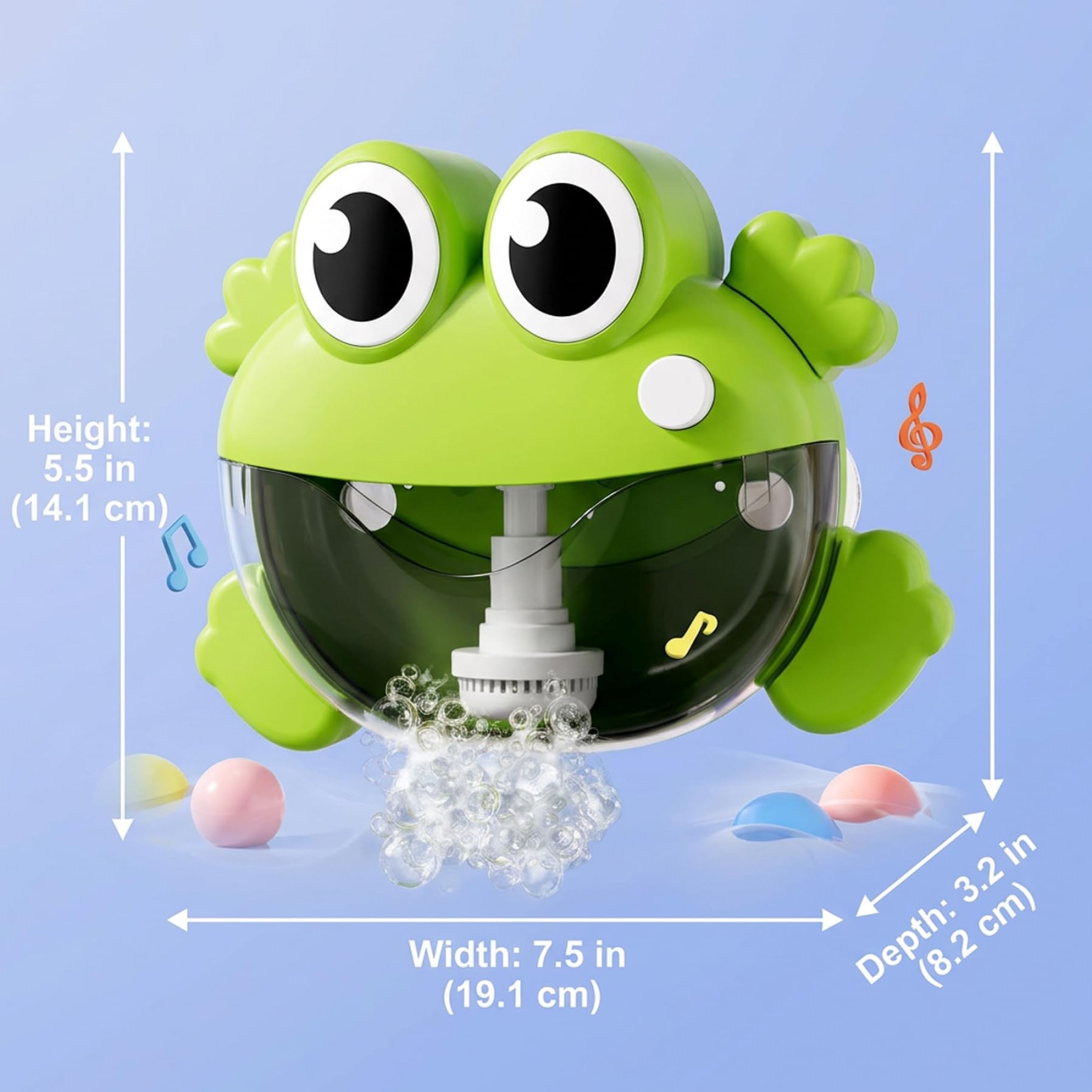 Bath Bubble Machine - One-Button Frog Bath Toy with Suction Cup, Fun Bathtub Toy for Toddlers & Kids, Green — view 6