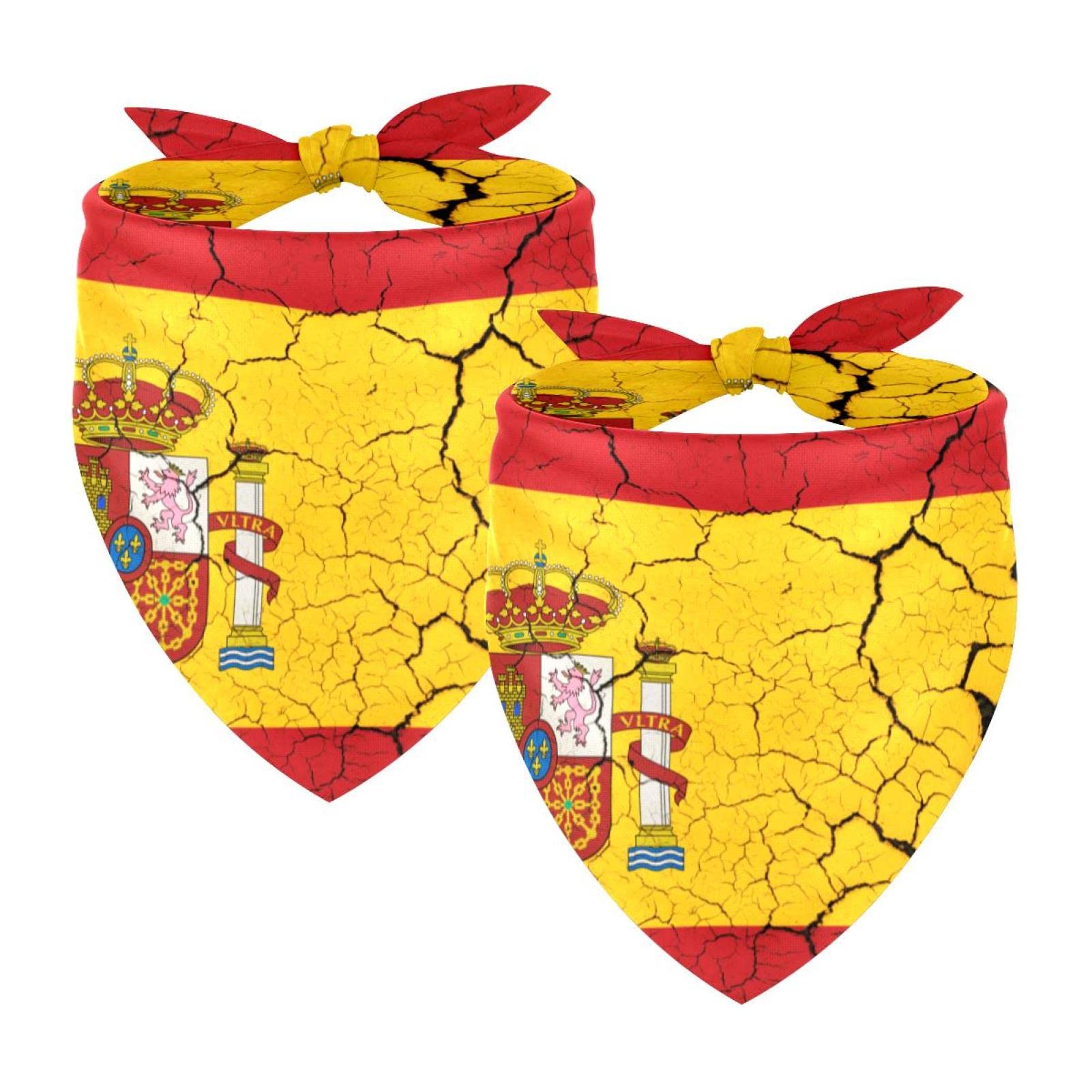 Paquete de 2 pañuelos para perro, ligeros, transpirables, ajustables, cuadrados, para perros, gatos, mascotas, pequeños, medianos y grandes, bandera de España con emblema