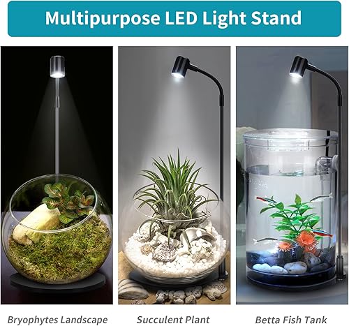 Miniatura 3 de Luz LED para acuario, lámpara de planta de tanque de peces alimentada por USB de 3 W con tablero base negro para pecera de 360 Betta, plantas en